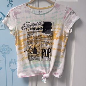 Old Navy "Summer Dreams Pop Beach" Rainbow Graphics Tie Front Tee Girls Size L !